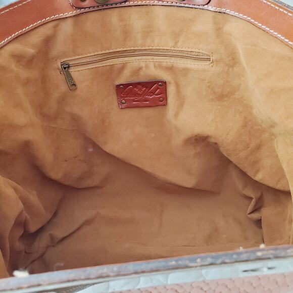 Patricia Nash Benvenuto Heritage Tote Tan Leather Shoulder Bag Turn Lock Closure - Picture 14 of 16